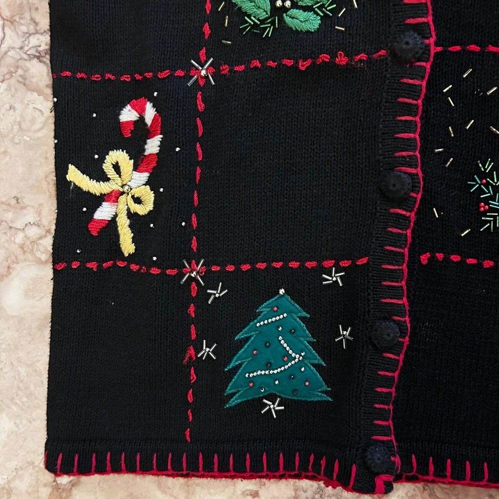 Ship'n Shore Medium Christmas Vest Ugly Sweater Party Black